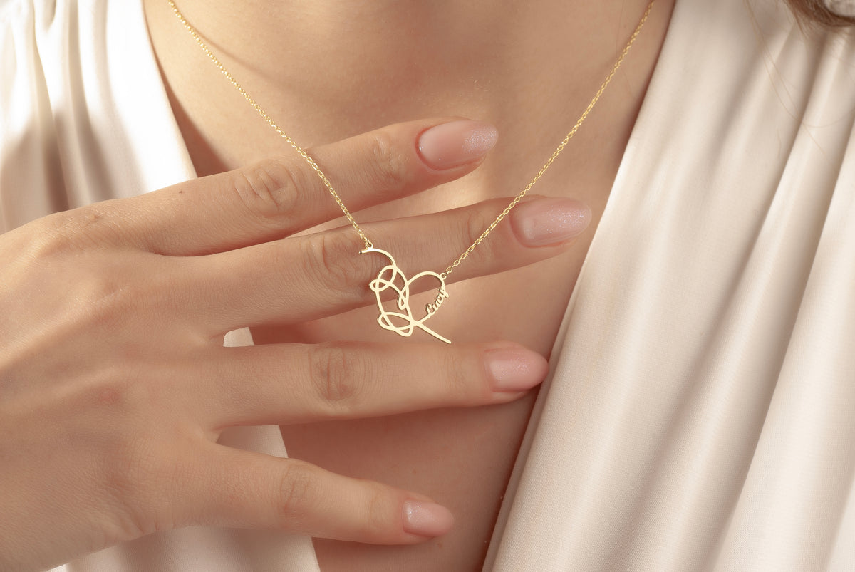 Personalized heart necklace in gold silver and rose colors