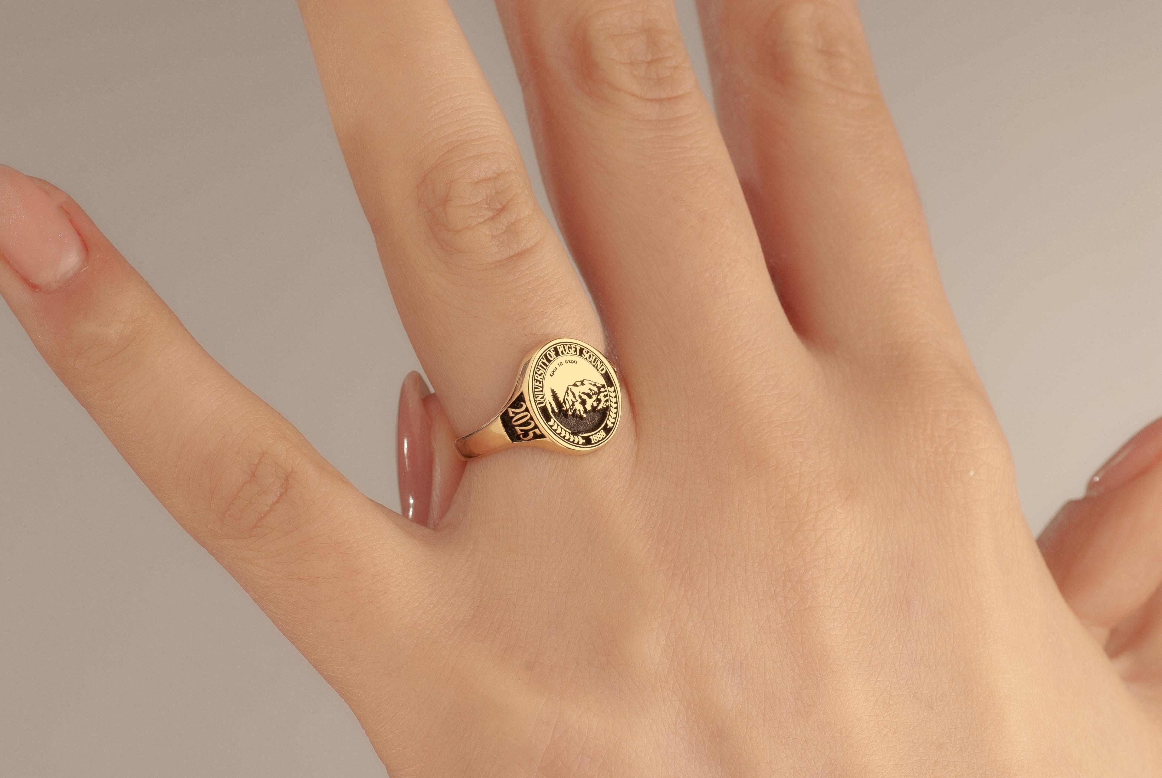 Custom Solid 14K Gold College Class Ring – Personalized School Crest Ring - School Emblem Class Ring – Personalized Graduation Ring