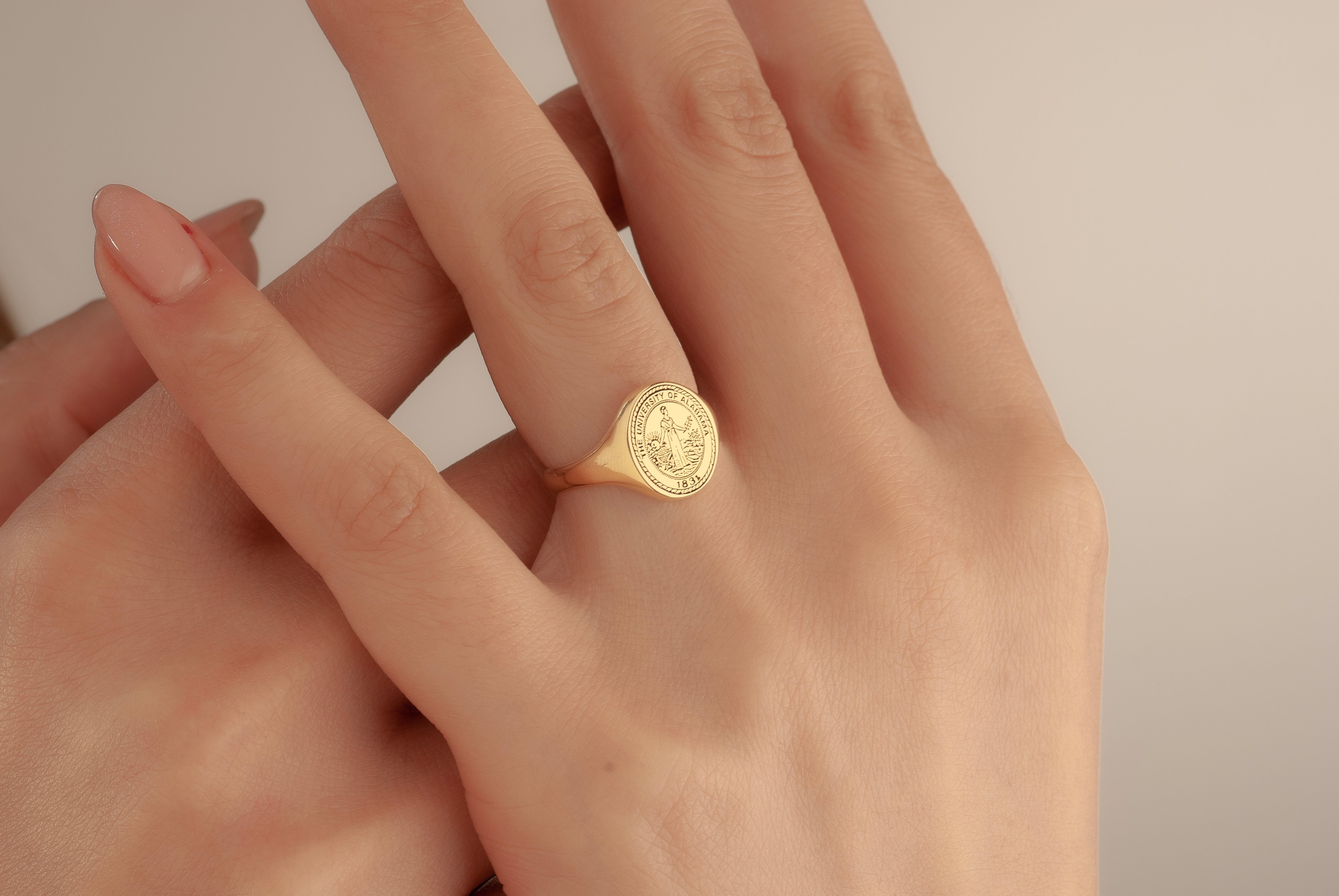 Degree initials engraved on a custom college class ring