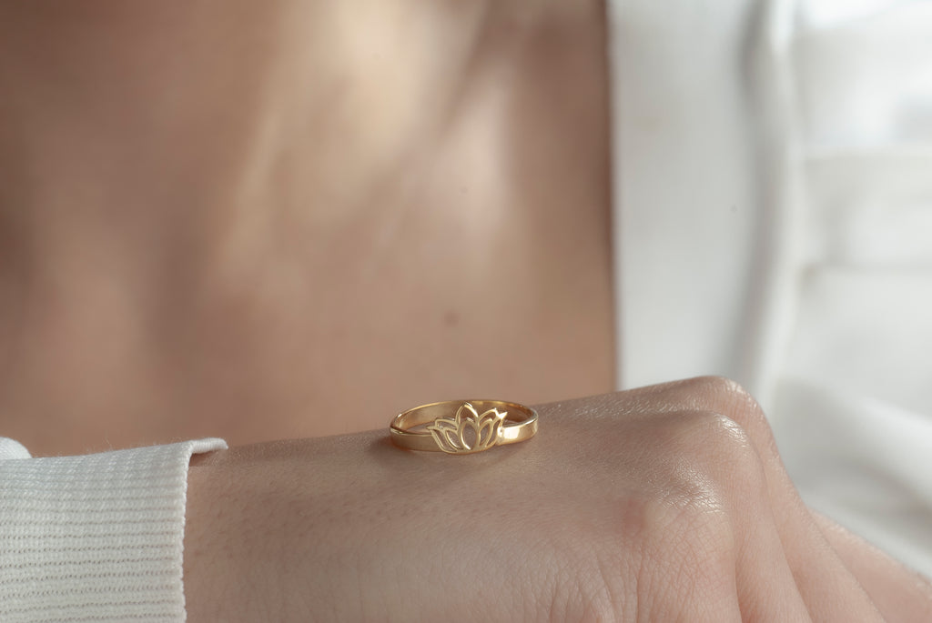 14K Gold Lotus Flower Ring – Dainty Spiritual Ring