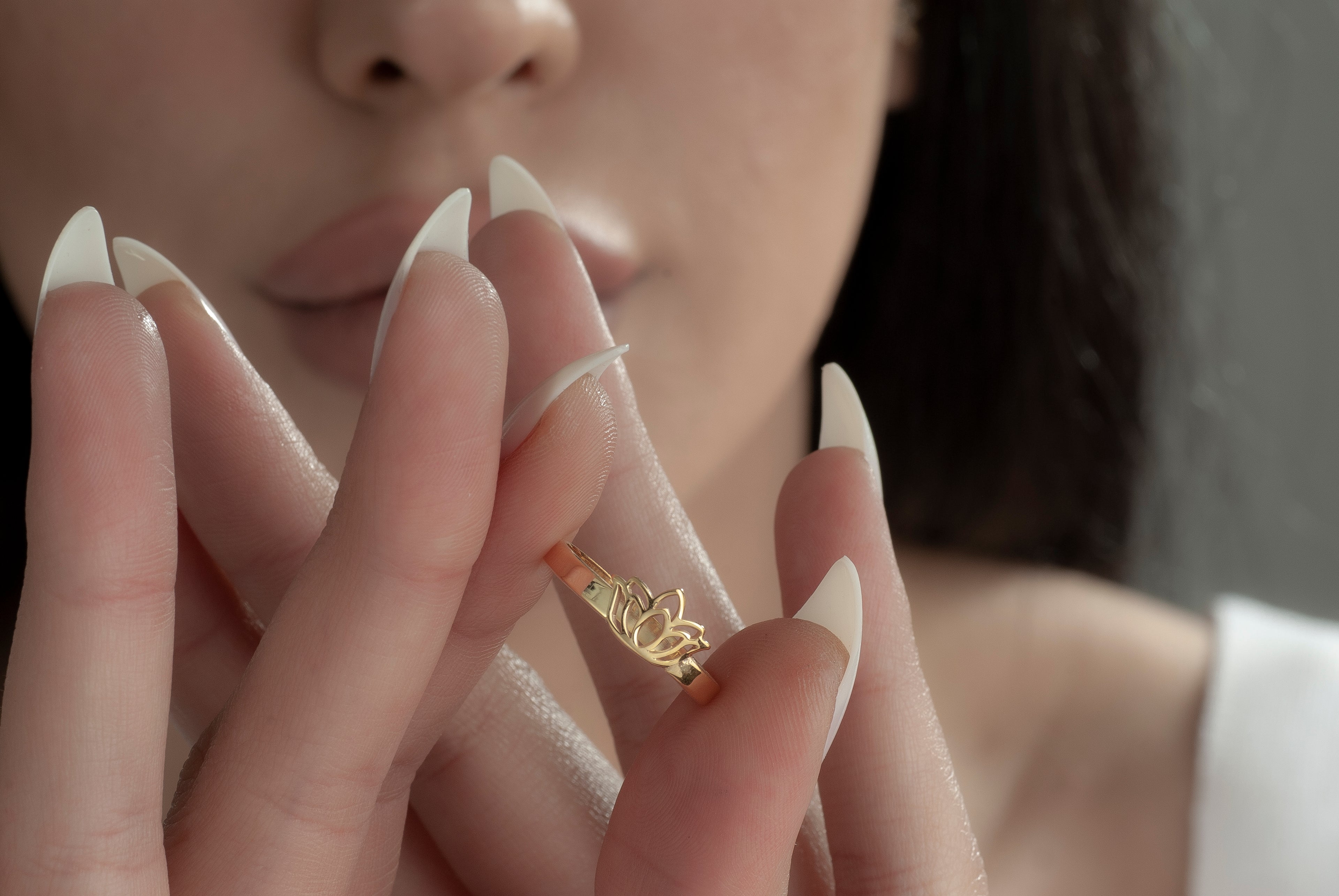 Lotus flower ring in solid 14K yellow gold
