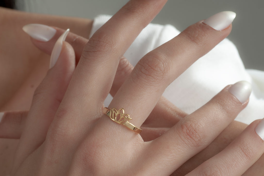 Lotus ring available in gold silver and rose