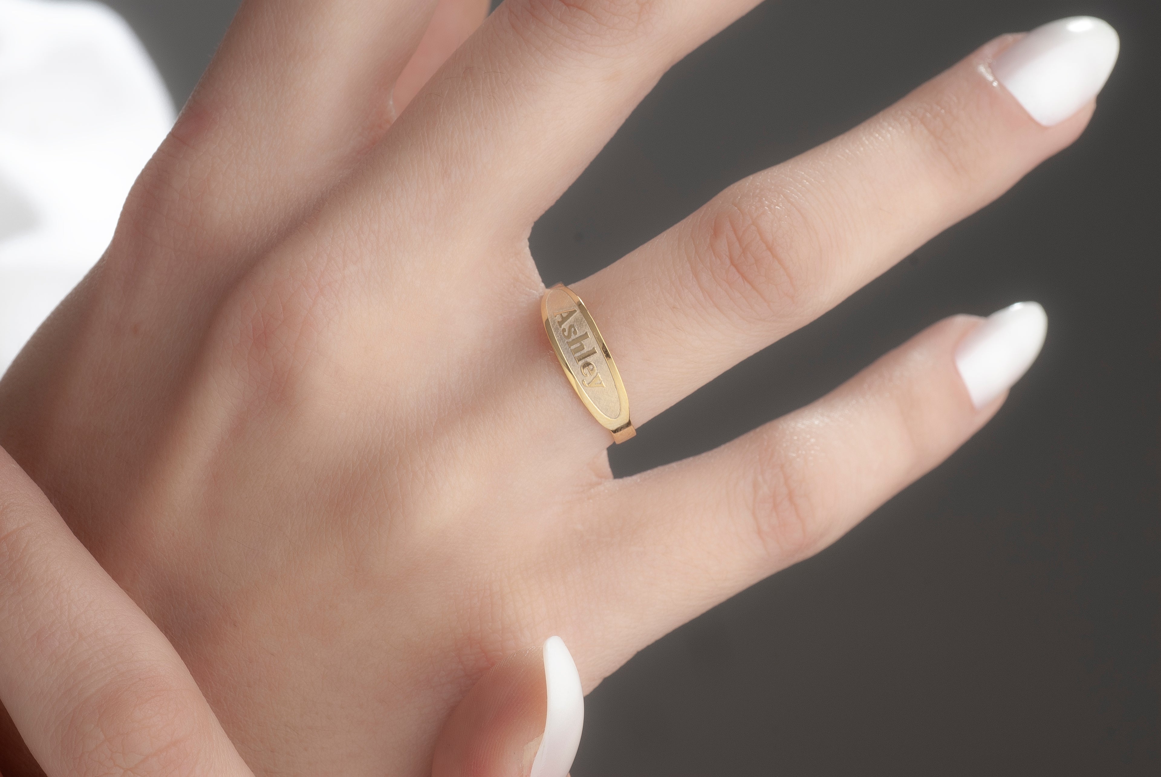 Solid 14K Gold Personalized Embossed Name Ring – Custom Engraved Band