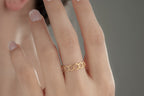 Stackable honeycomb bee ring in yellow gold