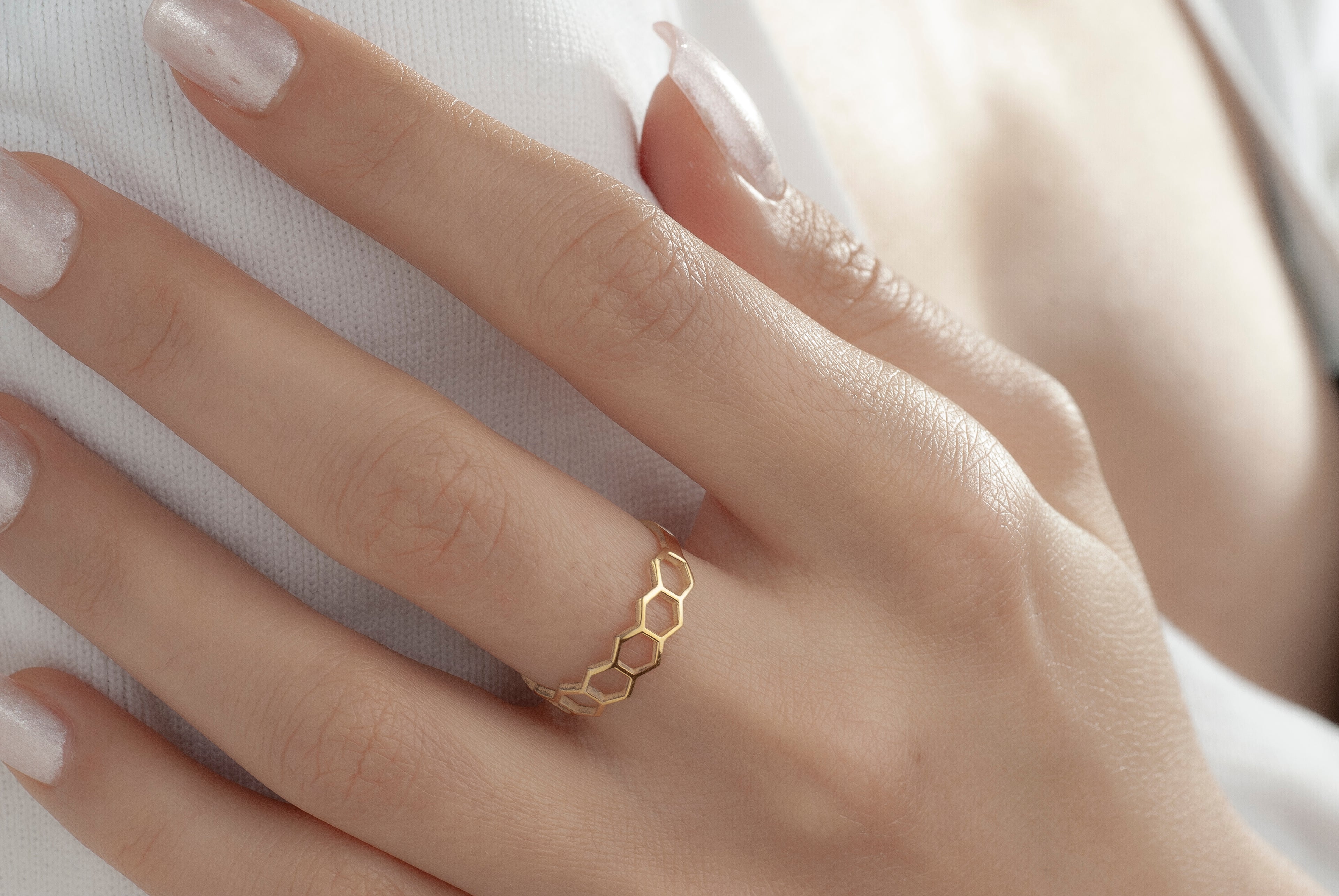Honeycomb ring available in gold silver and rose