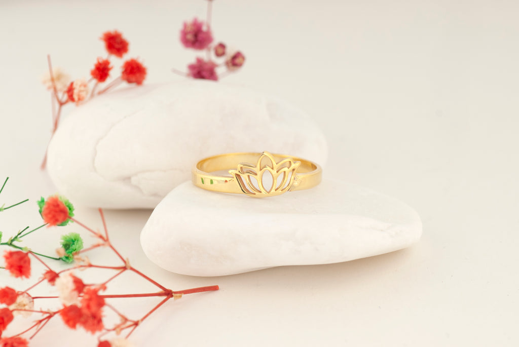 14K Gold Lotus Flower Ring – Dainty Spiritual Ring