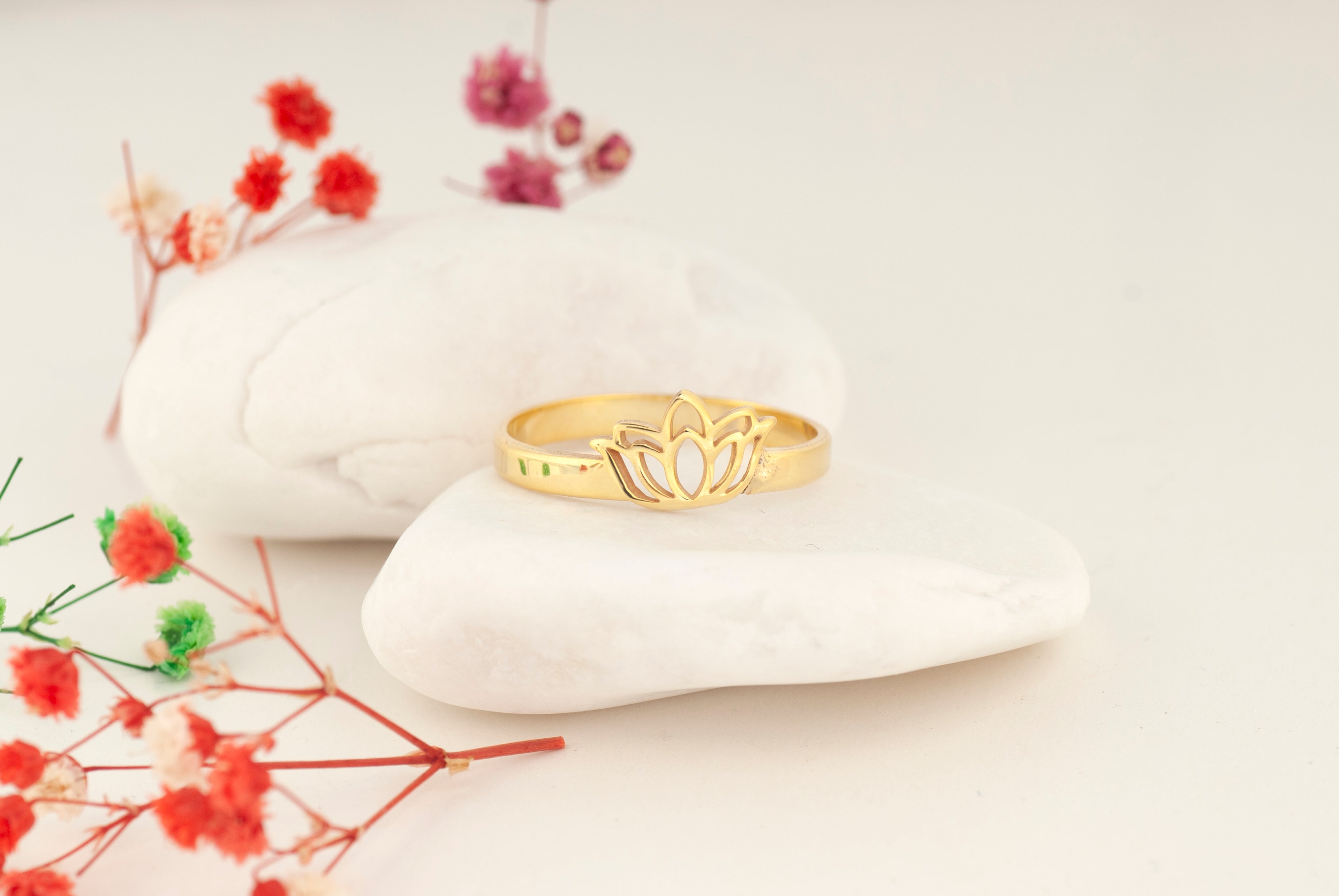 14K Gold Lotus Flower Ring – Dainty Spiritual Ring