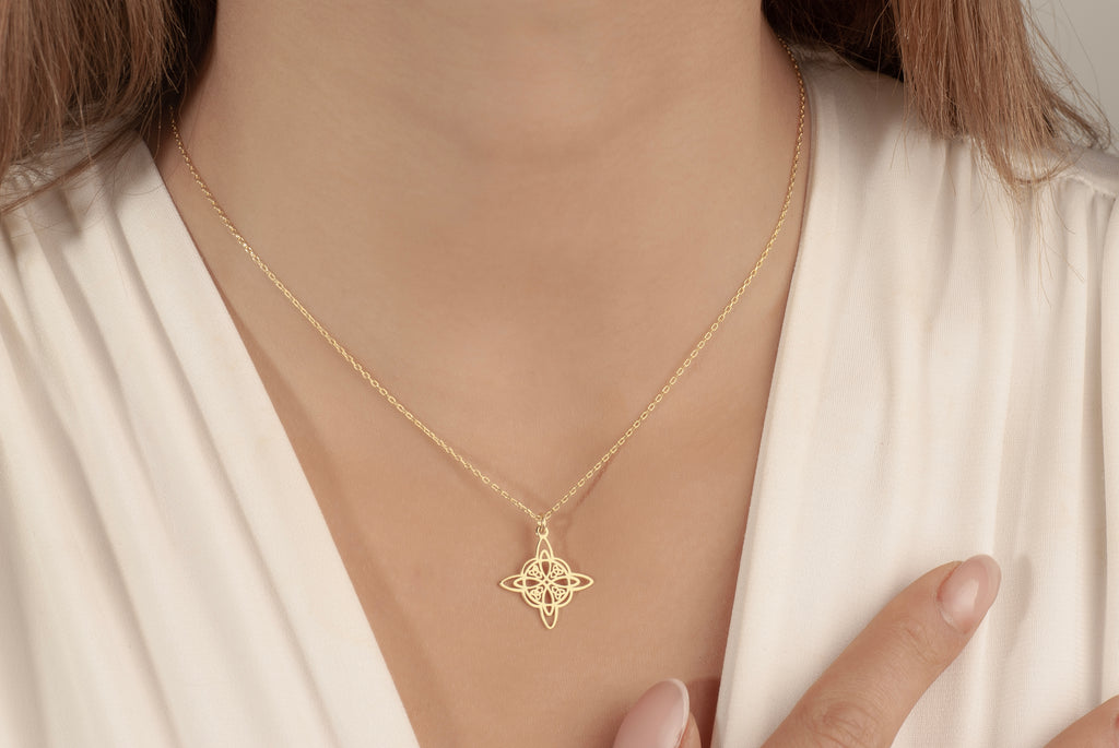 Celtic knot necklace crafted in solid 14K yellow gold