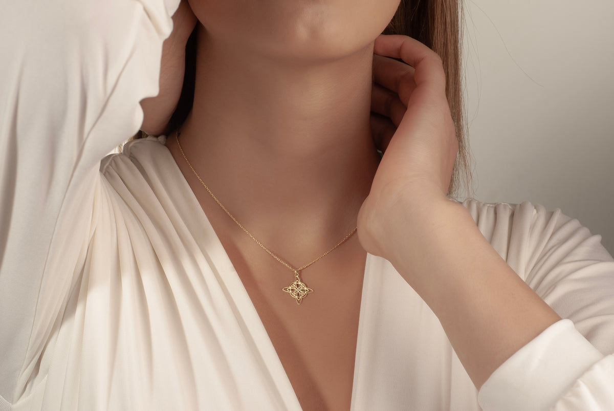Celtic knot pendant necklace in solid white gold