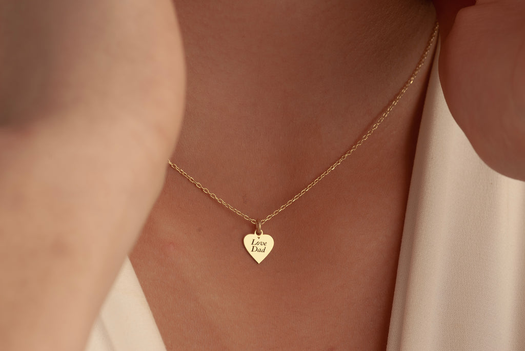 14K Gold Heart Fingerprint Necklace, Tiny Fingerprint Pendant, Personalized Fingerprint Charm Necklace, Gift for Mom, Memorial Jewelry Gift