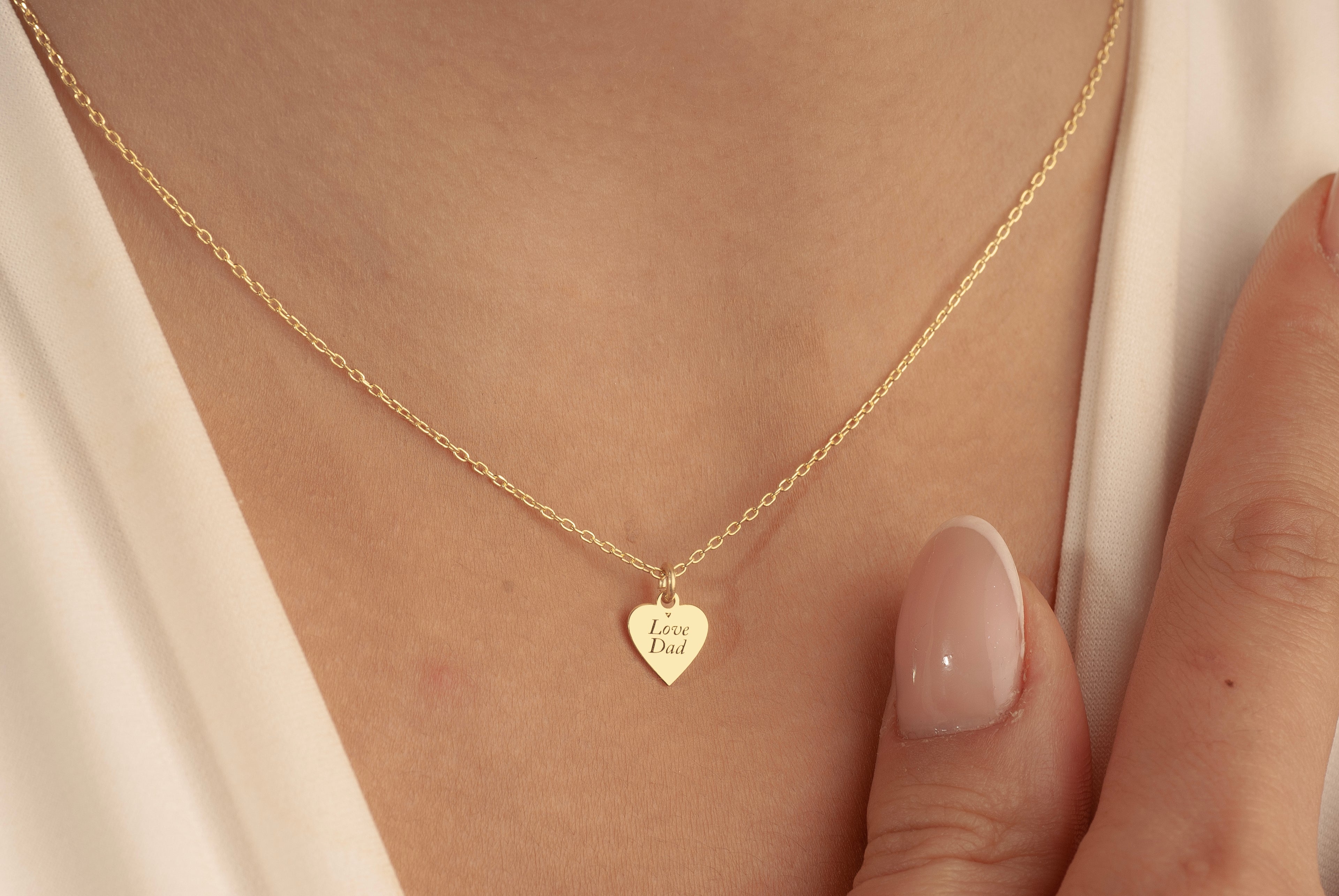 14K Gold Heart Fingerprint Necklace, Tiny Fingerprint Pendant, Personalized Fingerprint Charm Necklace, Gift for Mom, Memorial Jewelry Gift