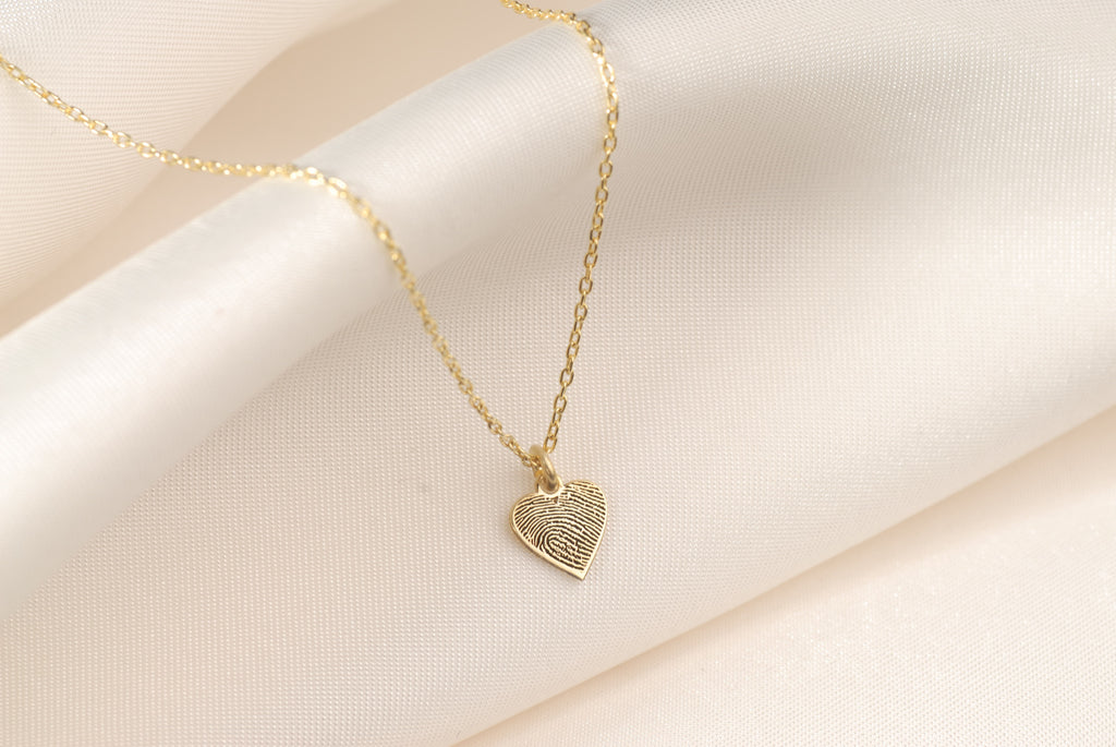14K Gold Heart Fingerprint Necklace, Tiny Fingerprint Pendant, Personalized Fingerprint Charm Necklace, Gift for Mom, Memorial Jewelry Gift