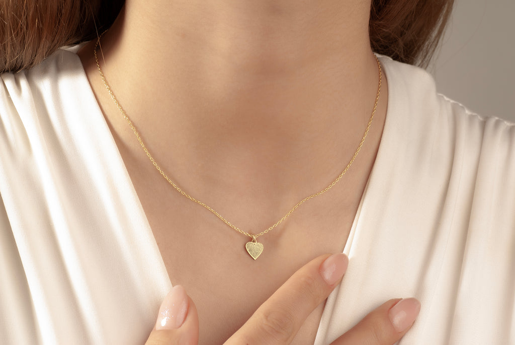 14K Gold Heart Fingerprint Necklace, Tiny Fingerprint Pendant, Personalized Fingerprint Charm Necklace, Gift for Mom, Memorial Jewelry Gift