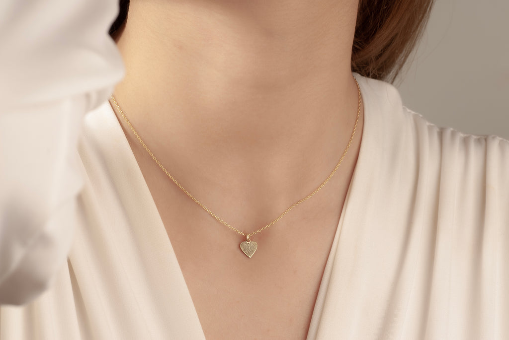 14K Gold Heart Fingerprint Necklace, Tiny Fingerprint Pendant, Personalized Fingerprint Charm Necklace, Gift for Mom, Memorial Jewelry Gift