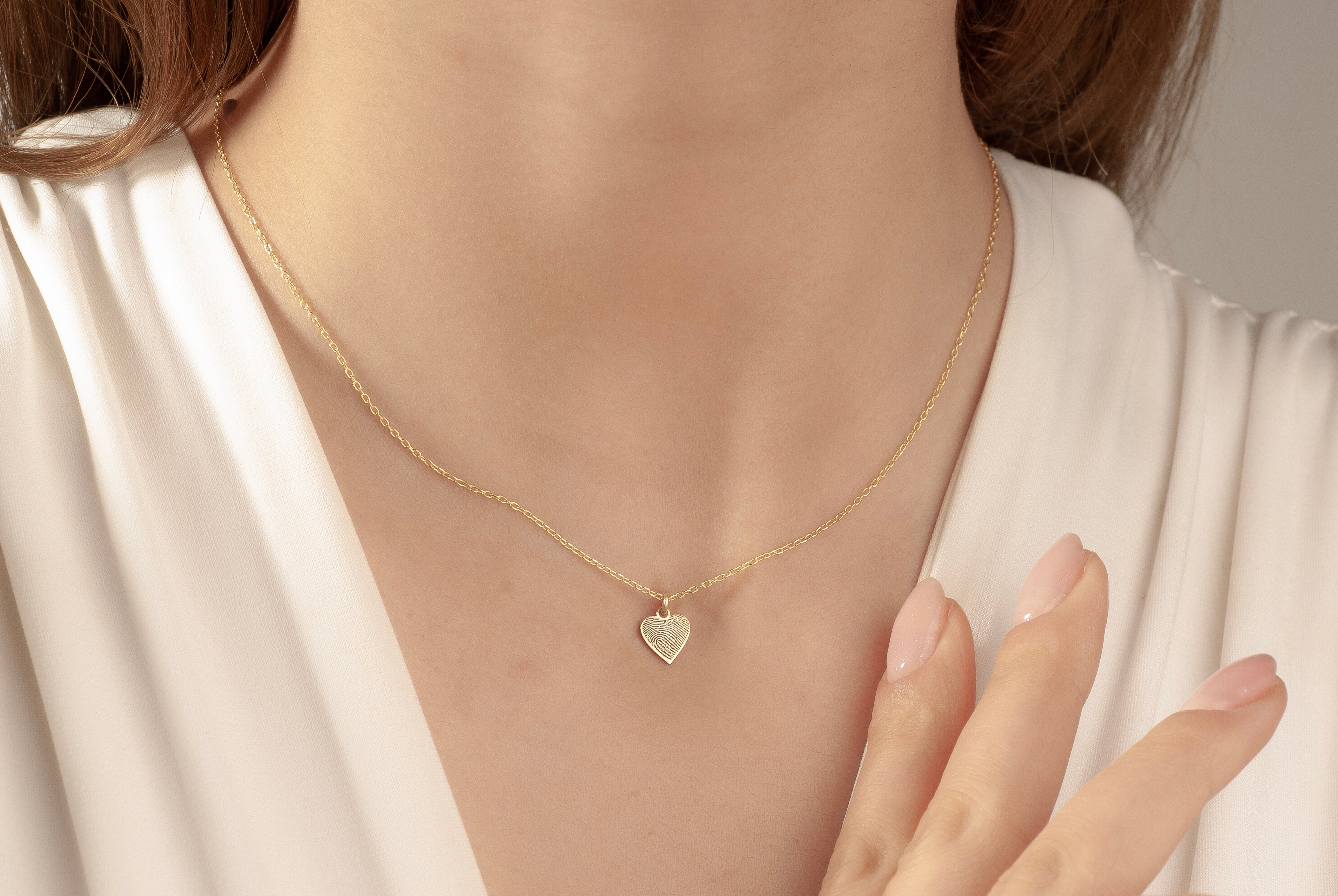 14K Gold Heart Fingerprint Necklace, Tiny Fingerprint Pendant, Personalized Fingerprint Charm Necklace, Gift for Mom, Memorial Jewelry Gift