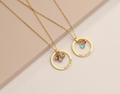 Personalized 14K Gold Birthstone Necklace, Mom Name Necklace with Birthstone, Circle Necklace, Engraved Jewelry, Custom Birthstone Pendant