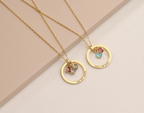 Personalized 14K Gold Birthstone Necklace, Mom Name Necklace with Birthstone, Circle Necklace, Engraved Jewelry, Custom Birthstone Pendant