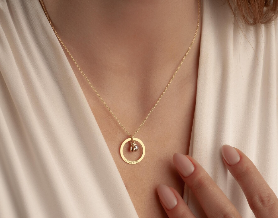 Personalized 14K Gold Birthstone Necklace, Mom Name Necklace with Birthstone, Circle Necklace, Engraved Jewelry, Custom Birthstone Pendant