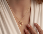 Personalized 14K Gold Birthstone Necklace, Mom Name Necklace with Birthstone, Circle Necklace, Engraved Jewelry, Custom Birthstone Pendant