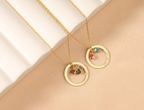 Personalized 14K Gold Birthstone Necklace, Mom Name Necklace with Birthstone, Circle Necklace, Engraved Jewelry, Custom Birthstone Pendant