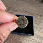 School logo engraved class ring in yellow gold