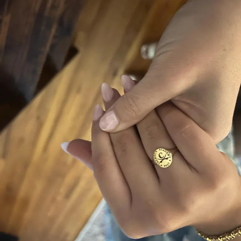 Personalized class ring 10 by 12 mm face dimensions