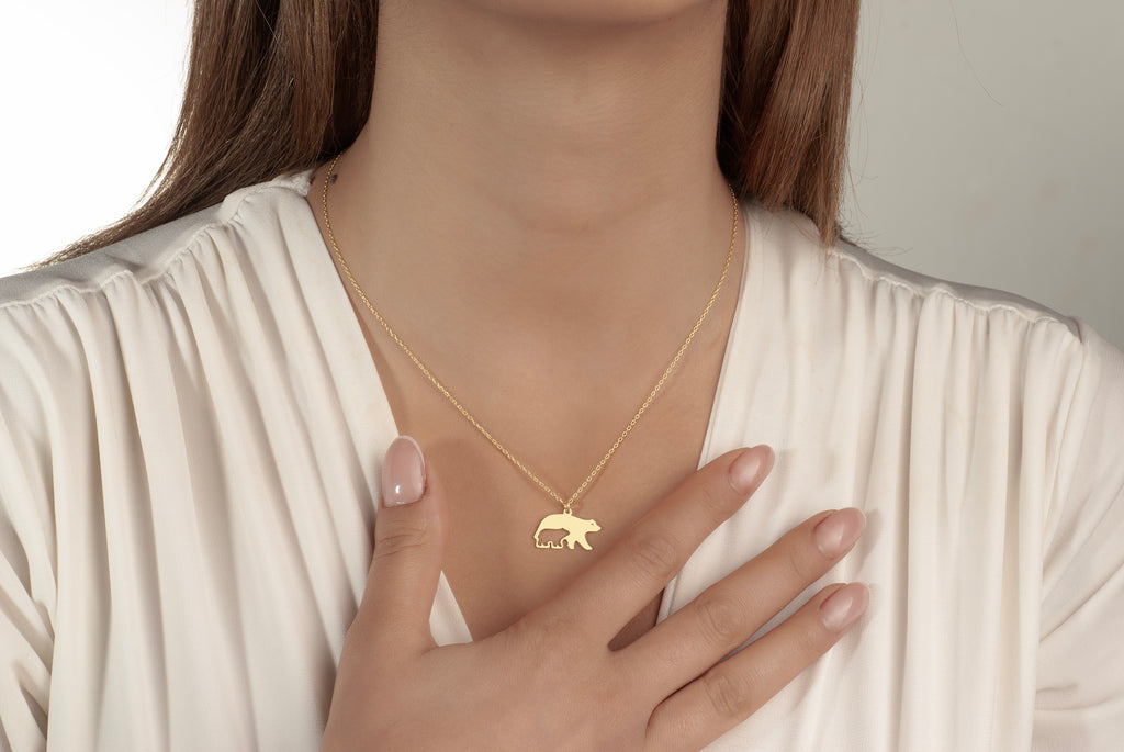 Gold silver and rose Mama Bear Necklace color options