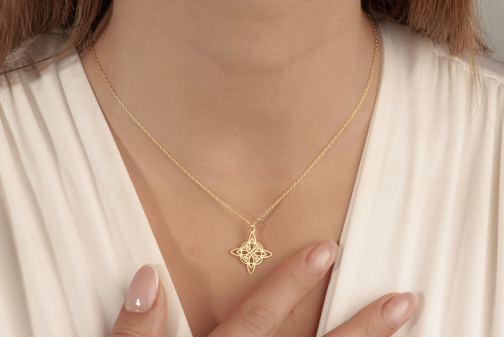 14K Gold Celtic Knot Necklace – Dainty Symbolic Pendant for Women