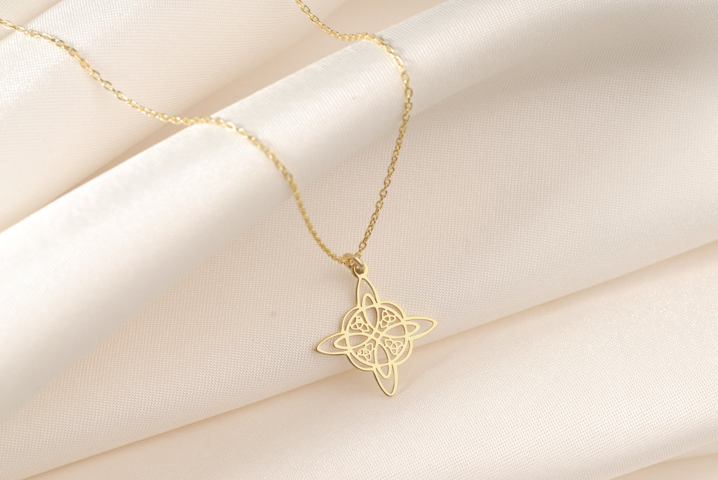 Close-up of the interwoven Celtic knot pendant
