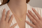 Personalized self-love heart necklace worn by a woman