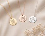 Pet necklace shown in gold, silver and rose color options