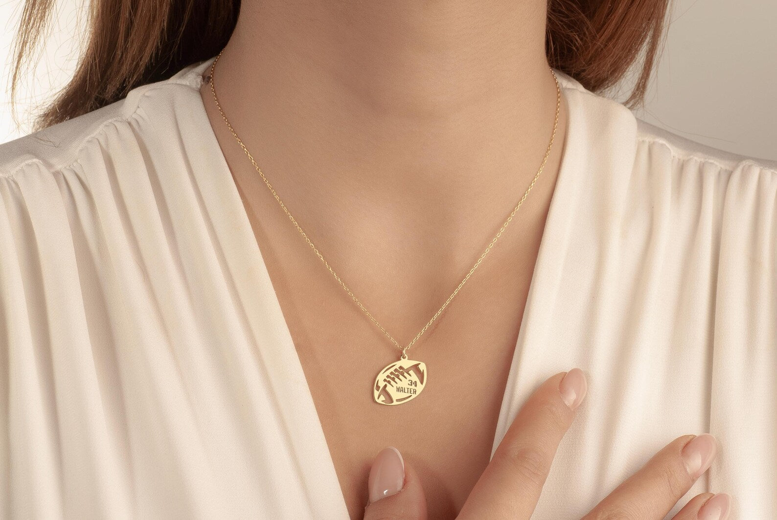 14K Gold American Football Number Necklace, Soccer Number Pendant, Football Number Necklace, Soccer Sports Jewelry, Custom Sports Gift