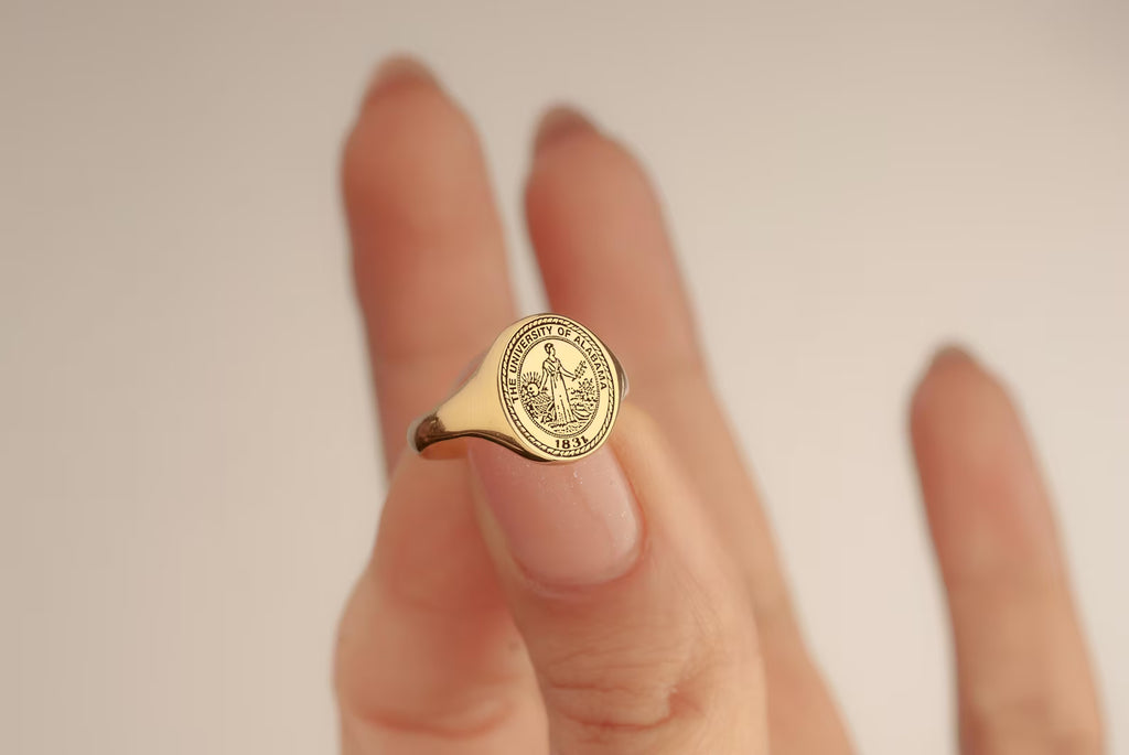 14K Gold College Class Ring, Personalized Graduation Ring, School Emblem Ring, Family Crest Signet Ring, School Logo Ring, Graduation Gift