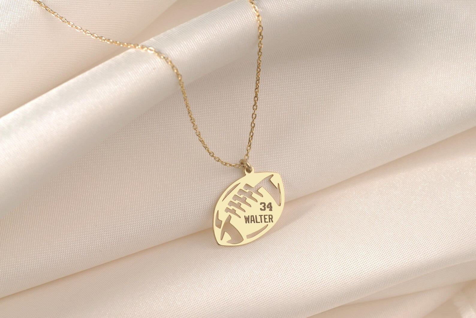 14K Gold American Football Number Necklace, Soccer Number Pendant, Football Number Necklace, Soccer Sports Jewelry, Custom Sports Gift