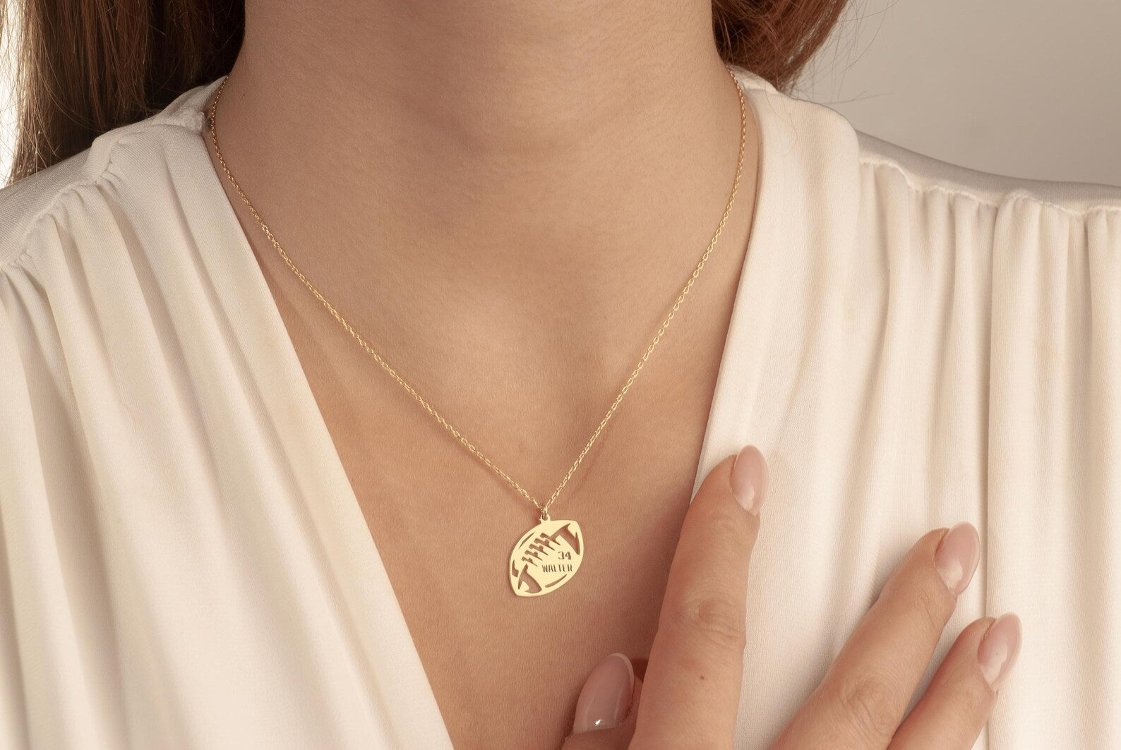 14K Gold American Football Number Necklace, Soccer Number Pendant, Football Number Necklace, Soccer Sports Jewelry, Custom Sports Gift