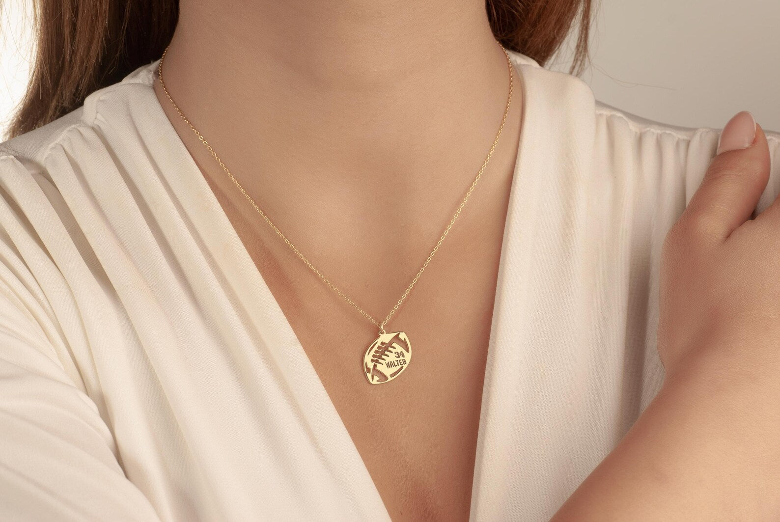 14K Gold American Football Number Necklace, Soccer Number Pendant, Football Number Necklace, Soccer Sports Jewelry, Custom Sports Gift