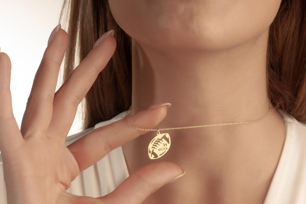 14K Gold American Football Number Necklace, Soccer Number Pendant, Football Number Necklace, Soccer Sports Jewelry, Custom Sports Gift