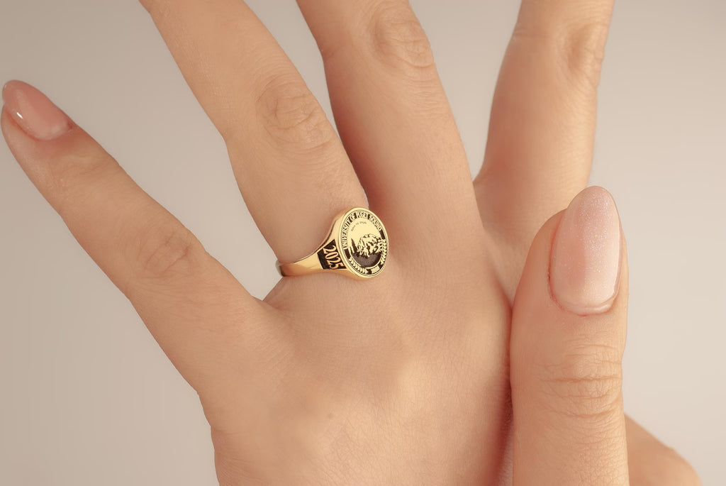 14K Gold College Class Ring, Personalized Graduation Ring, School Emblem Ring, Family Crest Signet Ring, School Logo Ring, Graduation Gift