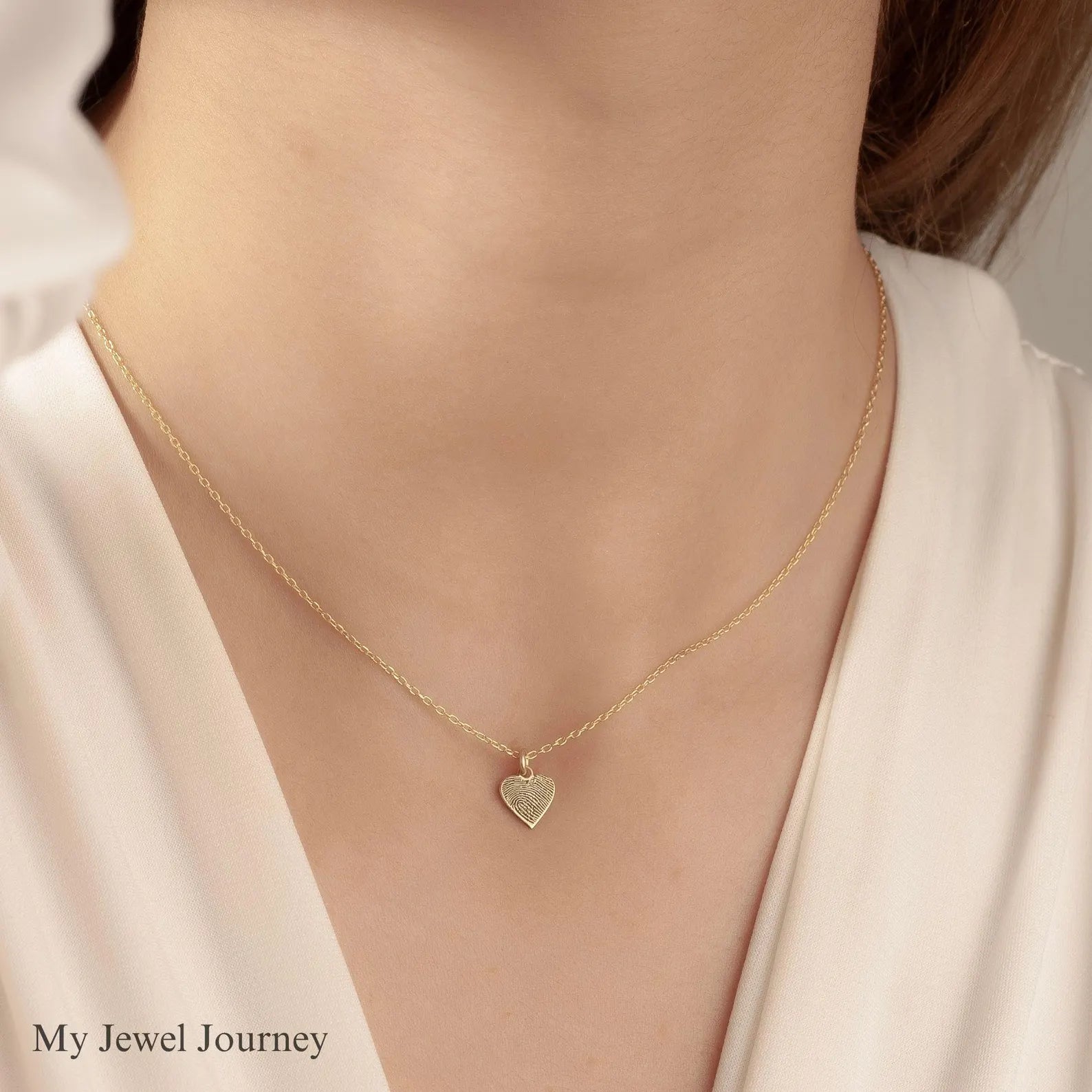 14K Gold Heart Fingerprint Necklace, Tiny Fingerprint Pendant, Personalized Fingerprint Charm Necklace, Gift for Mom, Memorial Jewelry Gift