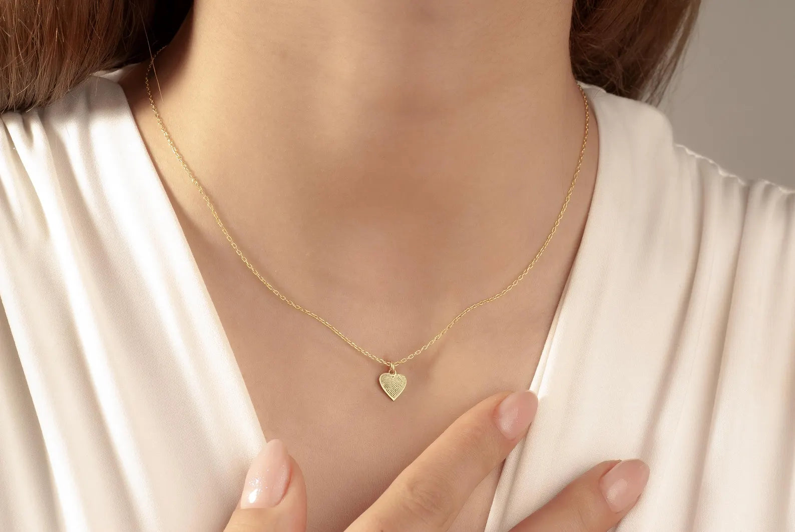 14K Gold Heart Fingerprint Necklace, Tiny Fingerprint Pendant, Personalized Fingerprint Charm Necklace, Gift for Mom, Memorial Jewelry Gift
