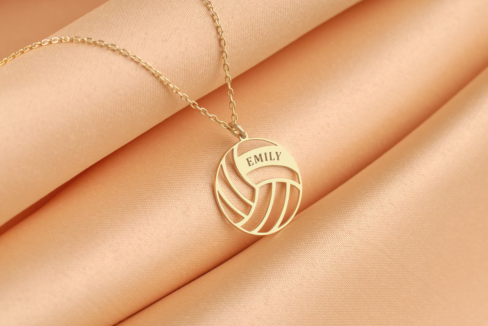 14K Gold Personalized Volleyball Necklace, Name Engraved Volleyball Pendant, Engraved Sports Pendant, Sports Gift for Her, Christmas Gift