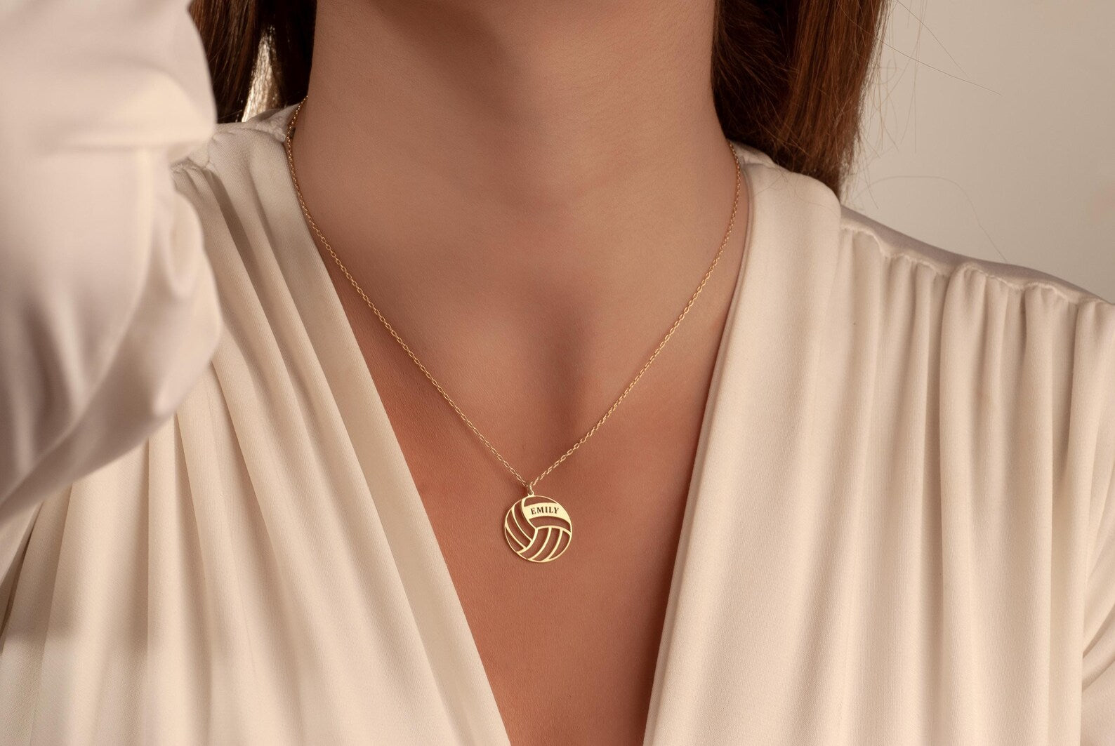 14K Gold Personalized Volleyball Necklace, Name Engraved Volleyball Pendant, Engraved Sports Pendant, Sports Gift for Her, Christmas Gift