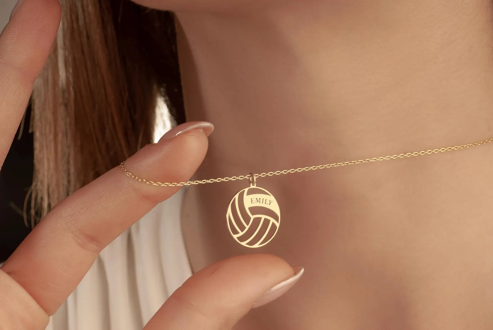 14K Gold Personalized Volleyball Necklace, Name Engraved Volleyball Pendant, Engraved Sports Pendant, Sports Gift for Her, Christmas Gift