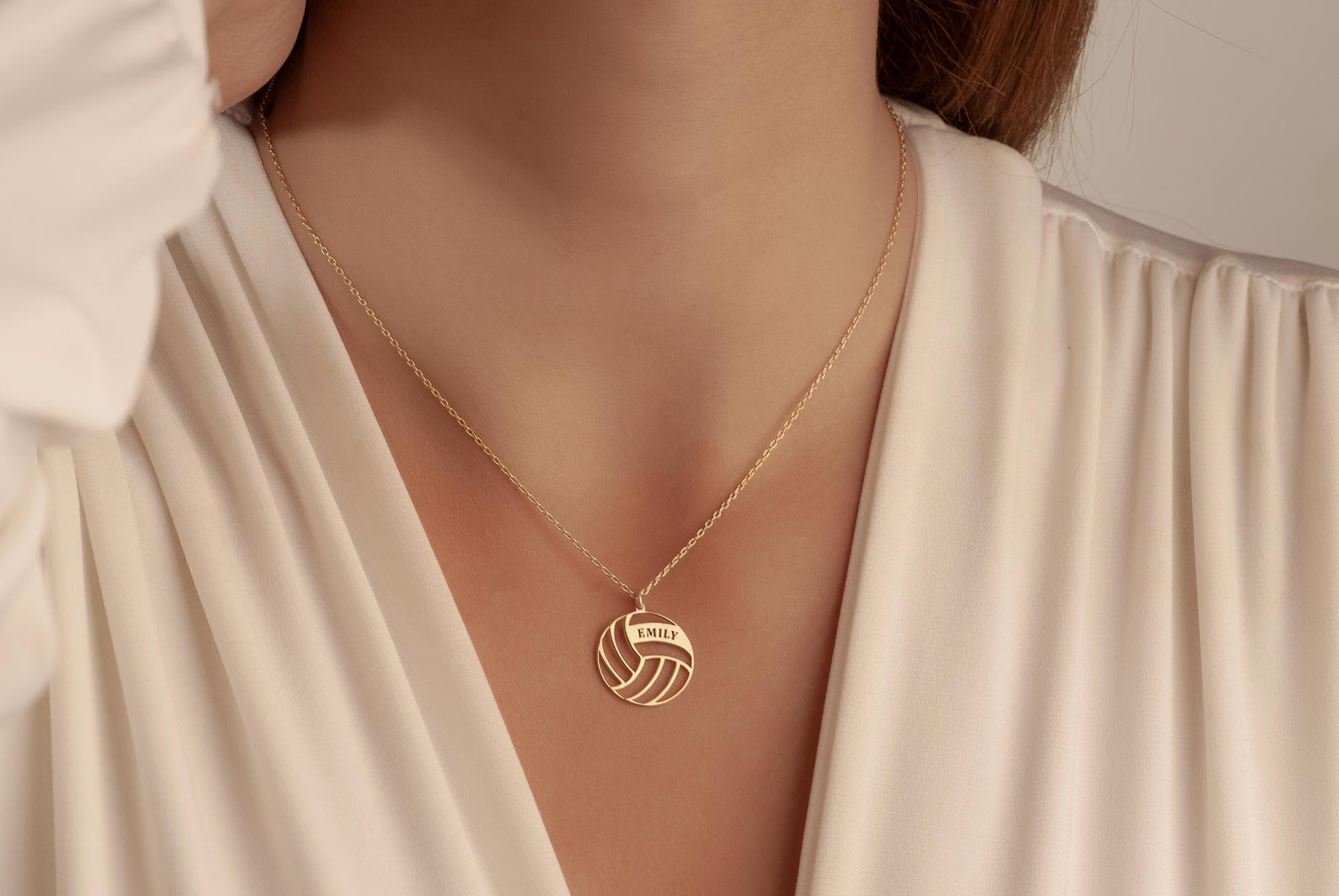 14K Gold Personalized Volleyball Necklace, Name Engraved Volleyball Pendant, Engraved Sports Pendant, Sports Gift for Her, Christmas Gift