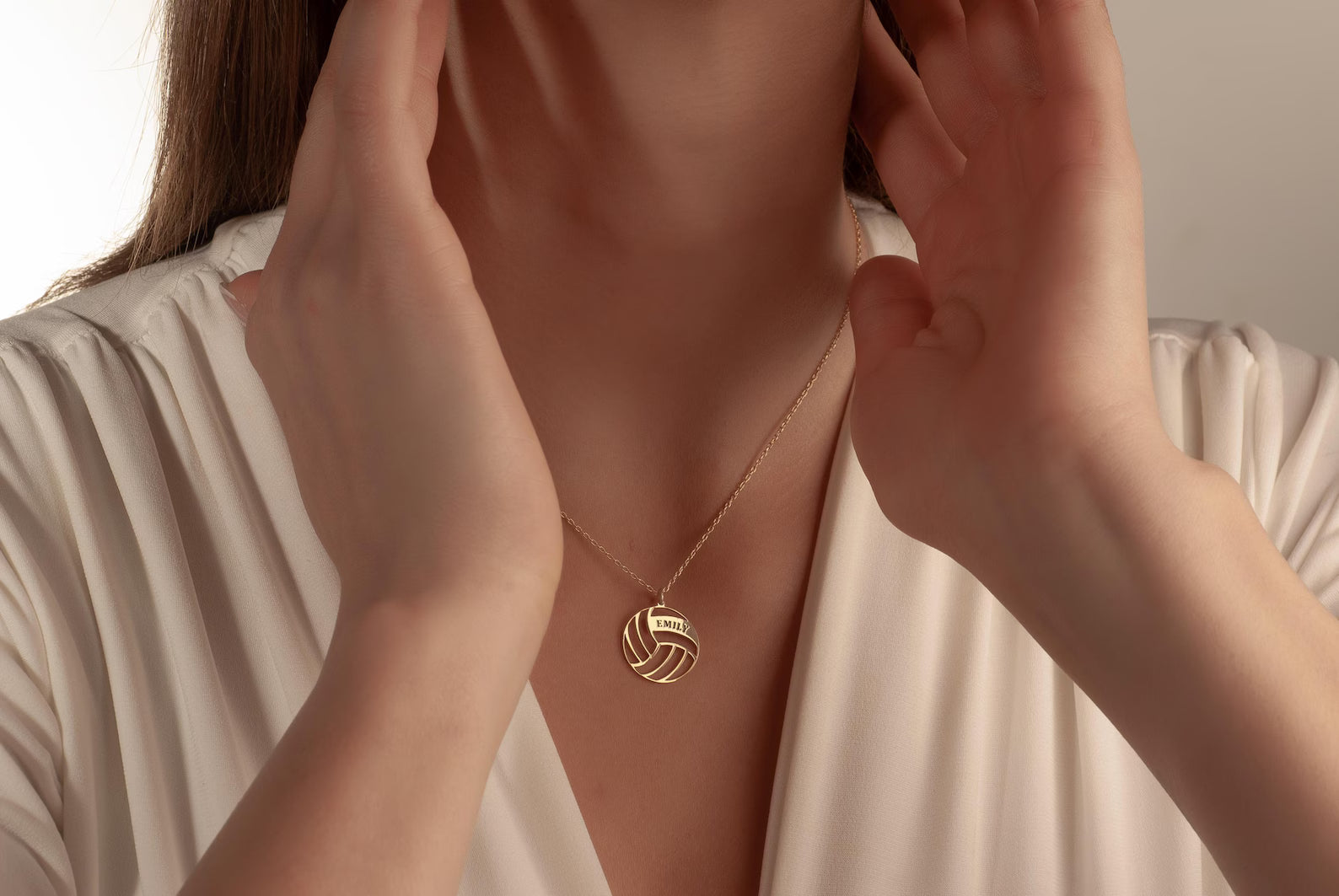 14K Gold Personalized Volleyball Necklace, Name Engraved Volleyball Pendant, Engraved Sports Pendant, Sports Gift for Her, Christmas Gift