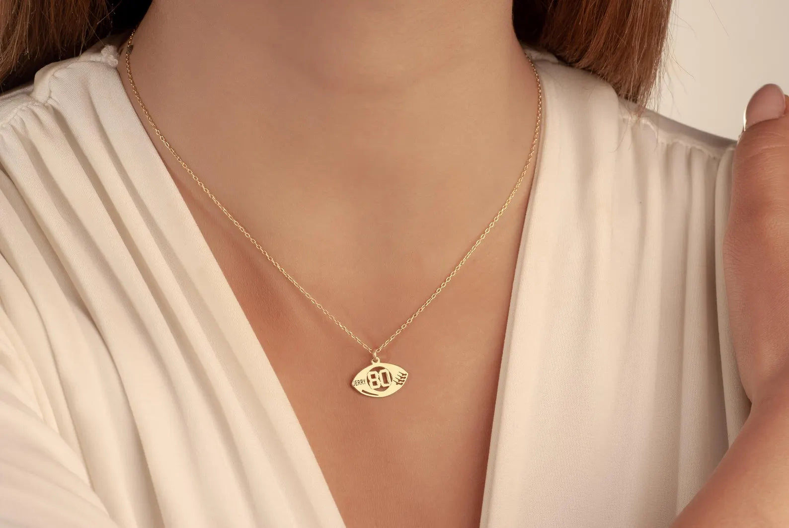 14K Gold American Football Number Necklace, Soccer Number Pendant, Football Number Necklace, Soccer Sports Jewelry, Custom Sports Gift
