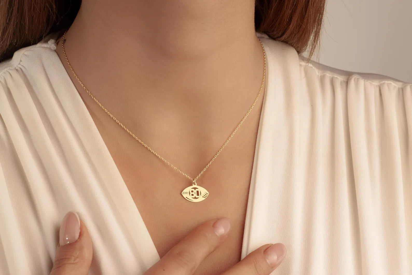 14K Gold American Football Number Necklace, Soccer Number Pendant, Football Number Necklace, Soccer Sports Jewelry, Custom Sports Gift