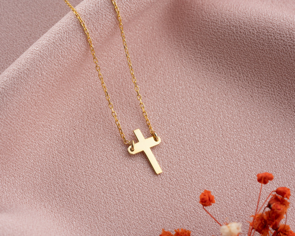 14K Gold Cross Necklace, Dainty Religious Necklace, 8K Gold Cross Necklace, Cathalic Crucifix Necklace, Christian Cross, Gift For Mother