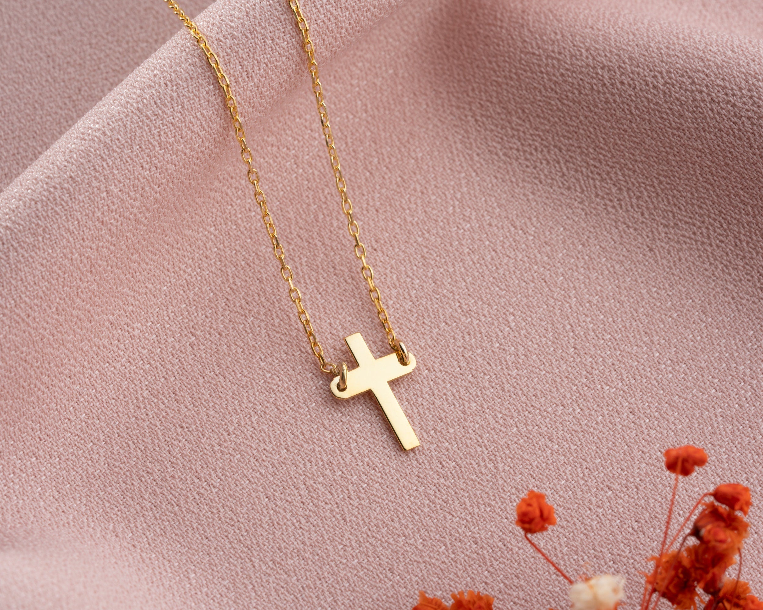 14K Gold Cross Necklace, Dainty Religious Necklace, 8K Gold Cross Necklace, Cathalic Crucifix Necklace, Christian Cross, Gift For Mother