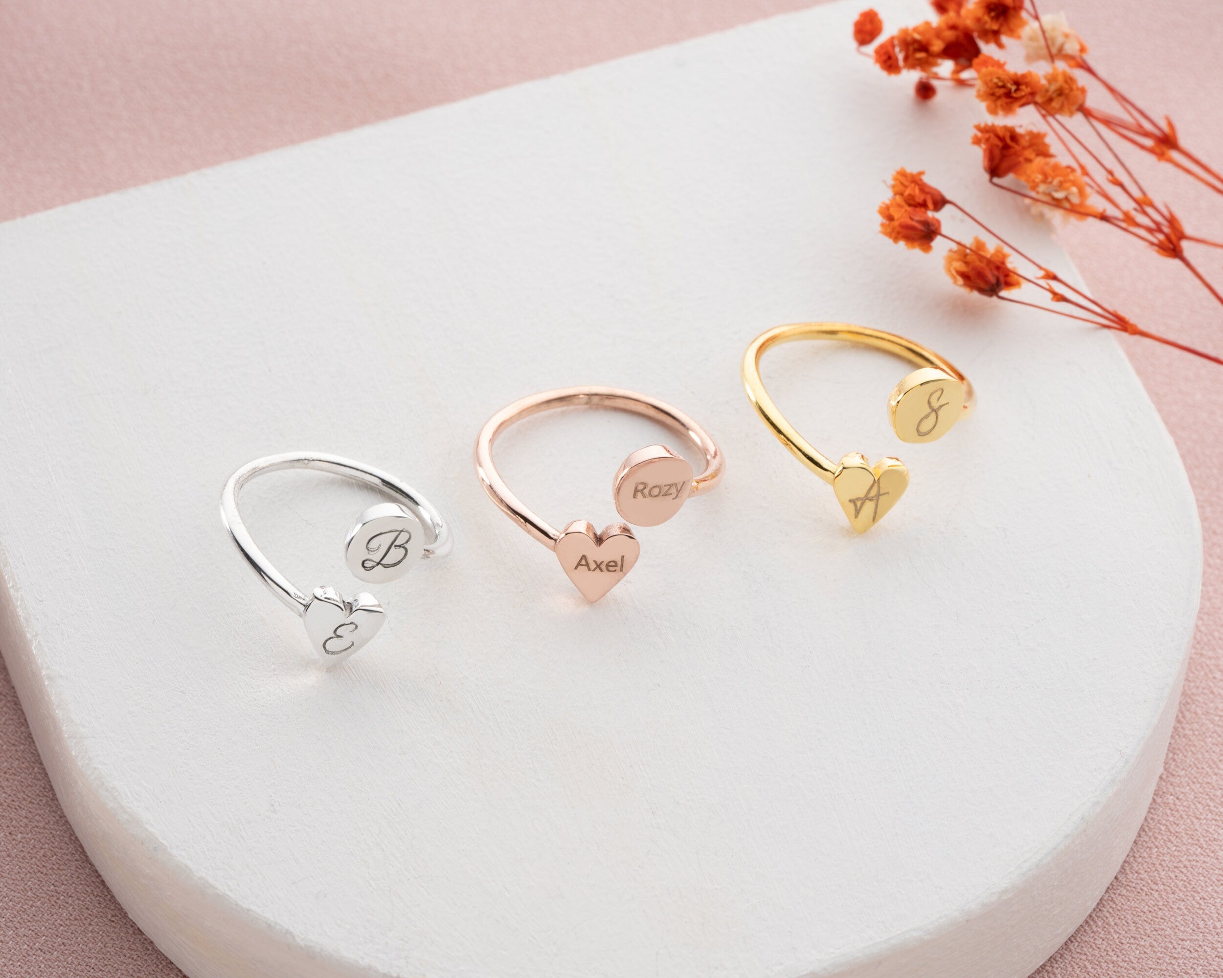 Elegant 14K Gold Heart Shaped Ring, Personalized Initial Gold Name Ring, Minimalist Ring, Initial Ring, Dainty Ring,Heart Ring, Gift For Mom